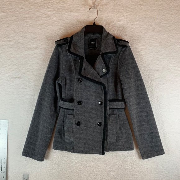 Obey Jackets & Blazers - Obey Women's Double Breasted Buttons Gray/Black Peacoat Jacket Size XS 8439‎